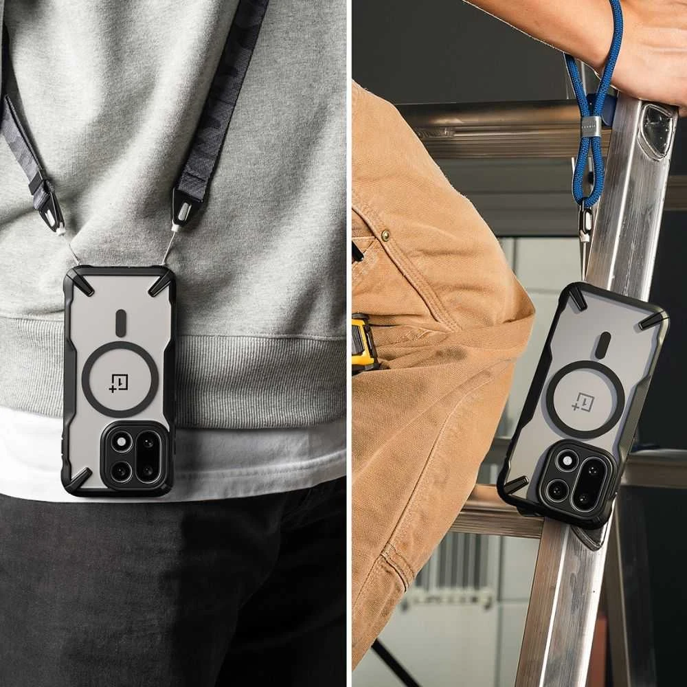 „Ringke Fusion X“ magnetinis „MagSafe“ dėklas, skirtas „OnePlus 15“ – skaidrus, juodas