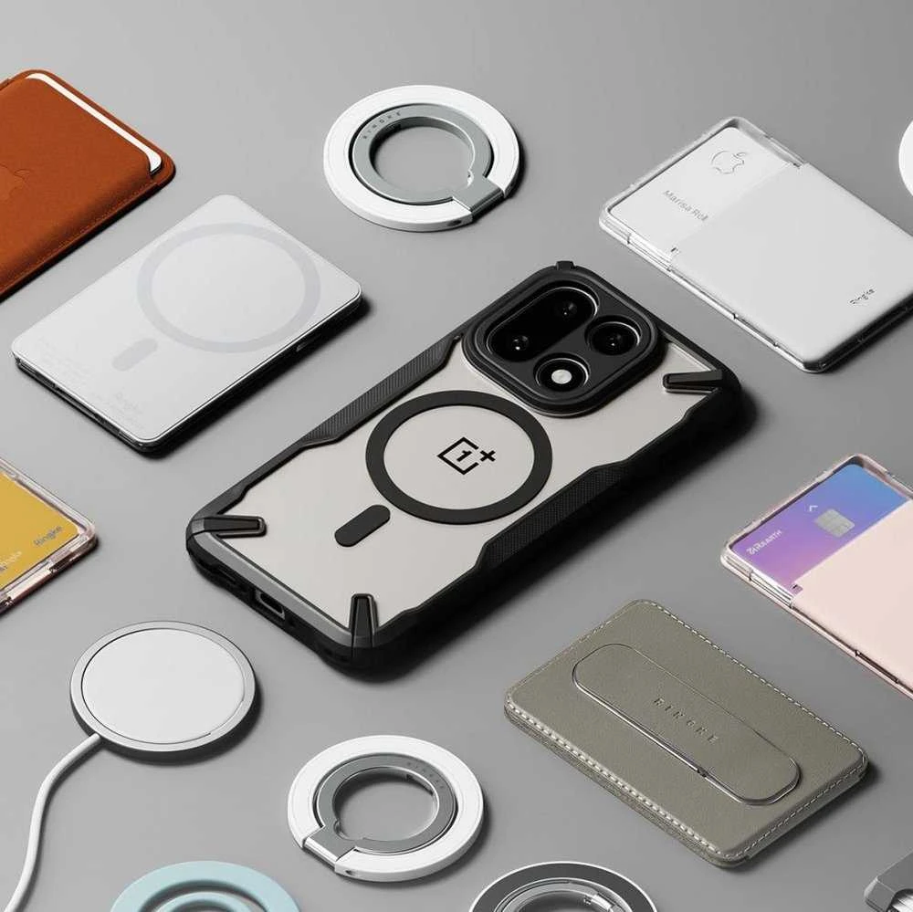 „Ringke Fusion X“ magnetinis „MagSafe“ dėklas, skirtas „OnePlus 15“ – skaidrus, juodas