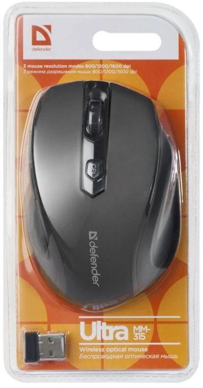 Optinė belaidė pelė Defender Ultra MM-315, 1600 DPI, juoda, 52315