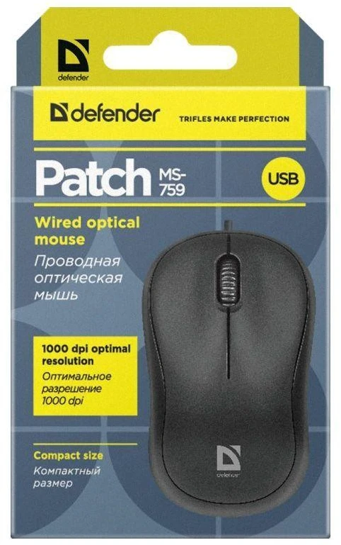 Kompiuterio Pelė - Defender PATCH MS-759 Juoda Optinė 1000dpi 3P