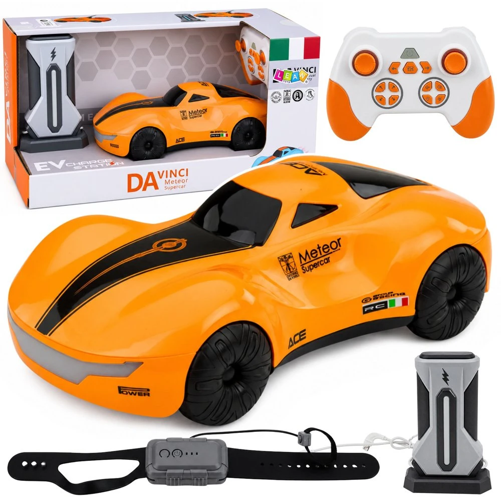 Lean Toys Nuotoliniu būdu valdomas automobilis su gestų valdymu ir garų efektu, oranžinis, 24,2 × 13 × 8 cm