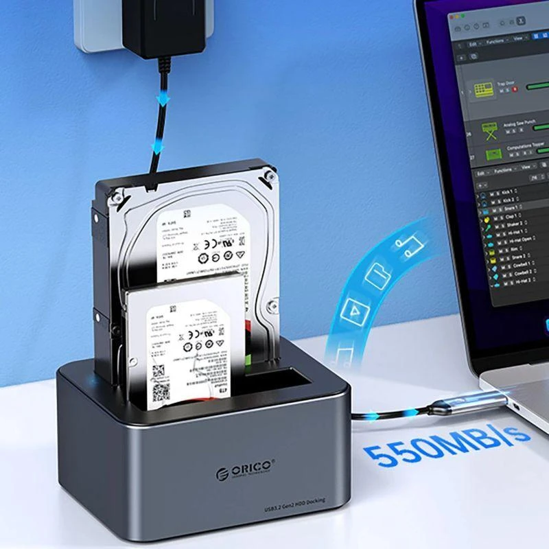 „Orico 6656C3-C“ 5 lizdų prijungimo stotelė su neprisijungusio klonavimo funkcija, 2,5 colio / 3,5 colio SATA HDD / SSD, pilka