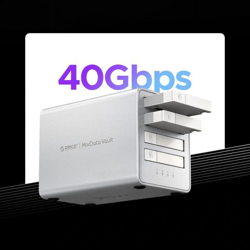„Orico 8848U4 DAS“ serijos 4 lizdų M.2 NVMe SSD diskų masyvas - Baltas