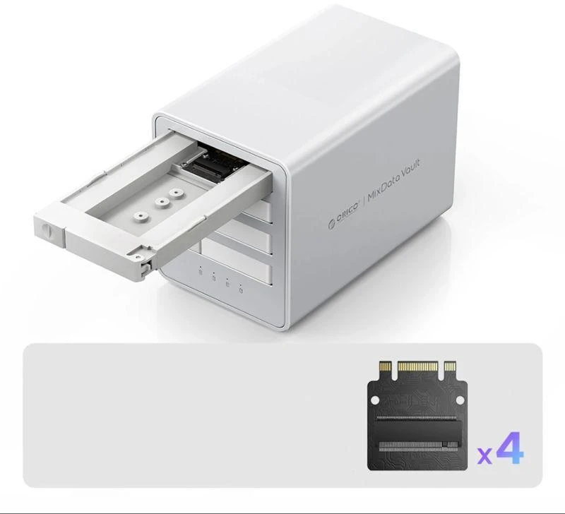 „Orico 8848U4 DAS“ serijos 4 lizdų M.2 NVMe SSD diskų masyvas - Baltas