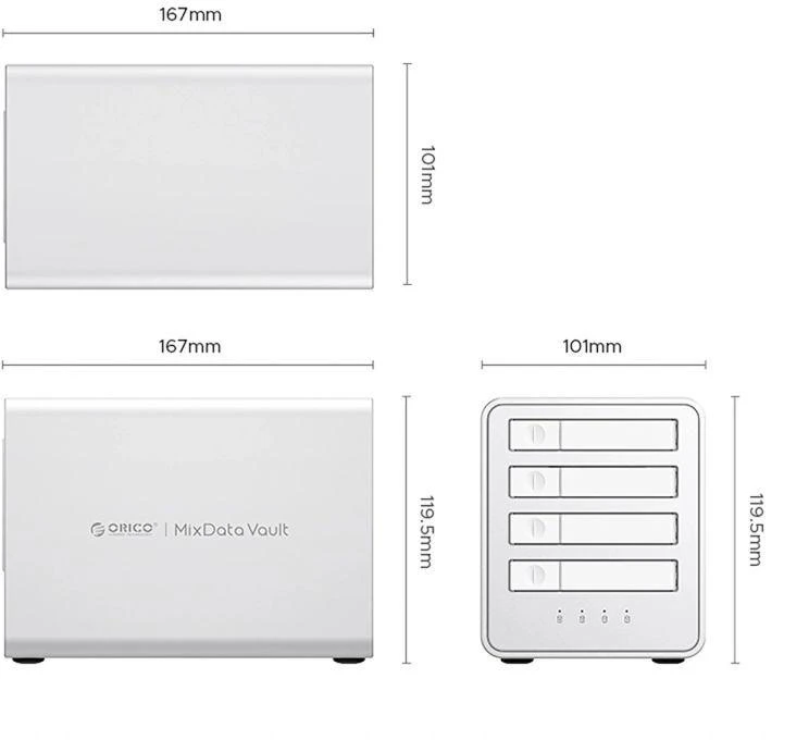 „Orico 8848U4 DAS“ serijos 4 lizdų M.2 NVMe SSD diskų masyvas - Baltas