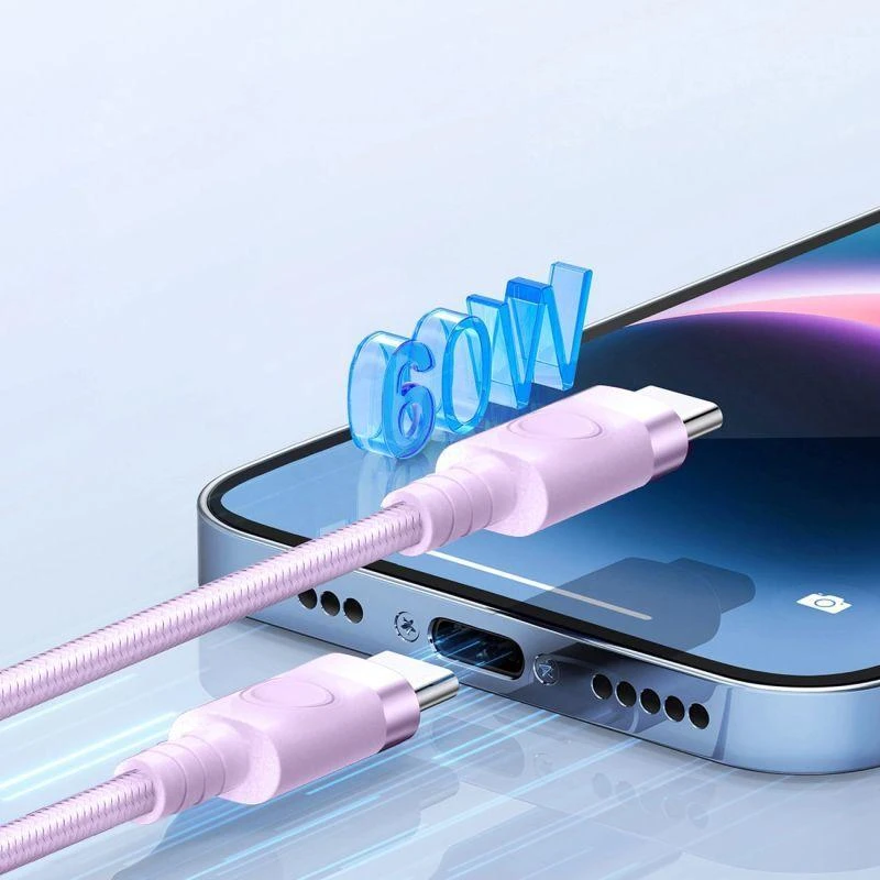 Orico CDX 60W 3A Power Delivery USB-C – USB-C 1m kabelis – violetinės spalvos