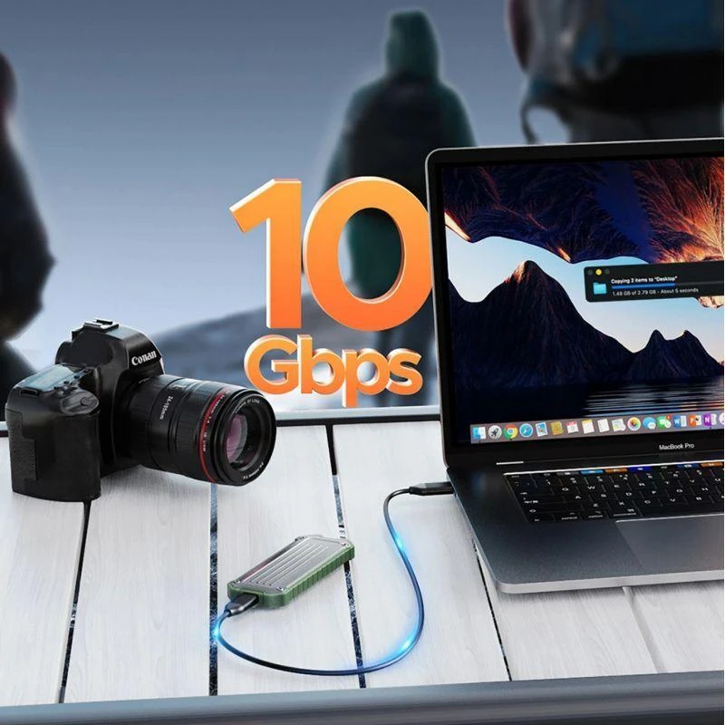 Disko dėžutė Orico OTPX-G2 M.2 NVMe/SATA SSD USB-C 3.2 – pilkos ir žalios spalvos