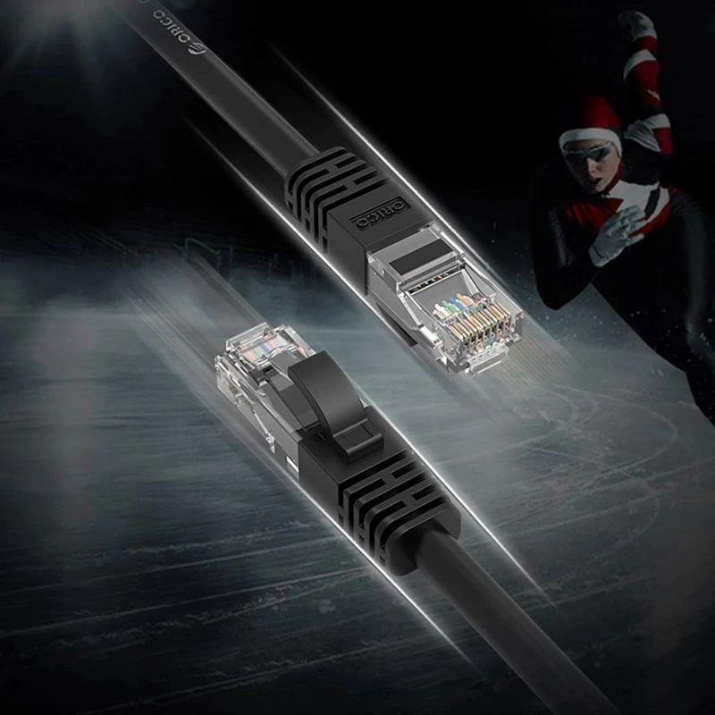 Ethernet tinklo kabelis Orico PUG-C6 CAT6 1000Mbps RJ45 interneto LAN apvalus 40 m - juoda