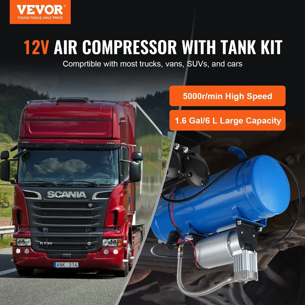 VEVOR 12V oro kompresorius su 6L talpa