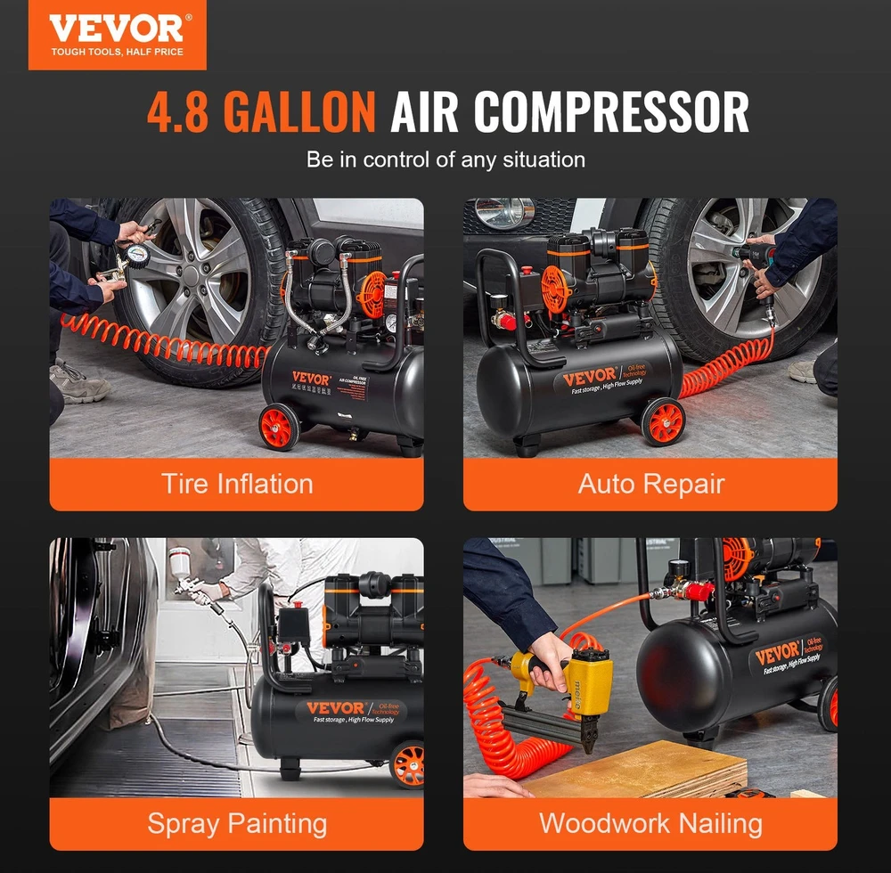 VEVOR 4,8 galono kompresorius 900W 70 dB