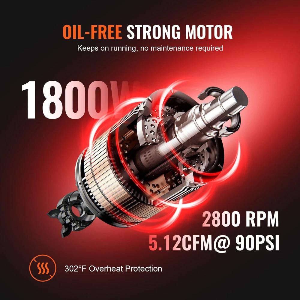 VEVOR 9.3 galonų tylus oro kompresorius, 1800W