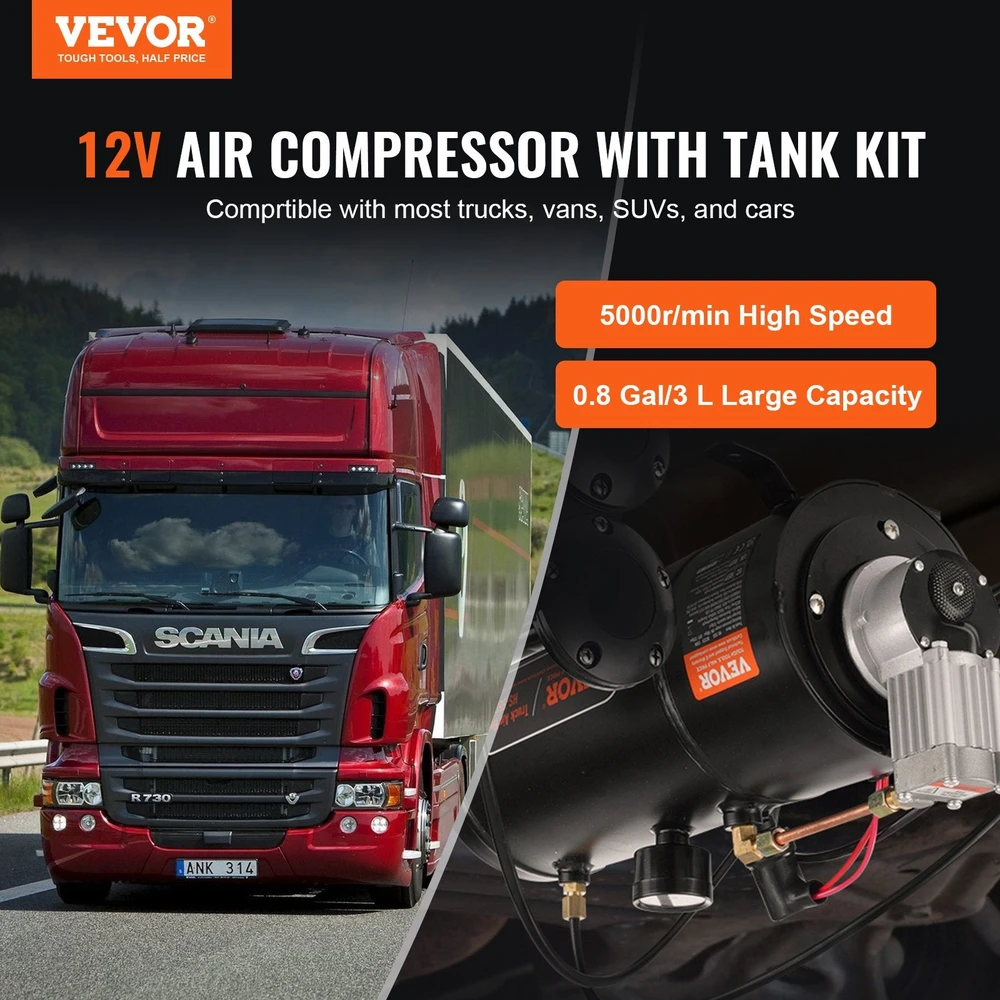 VEVOR 12V oro kompresorius su 3 L baku