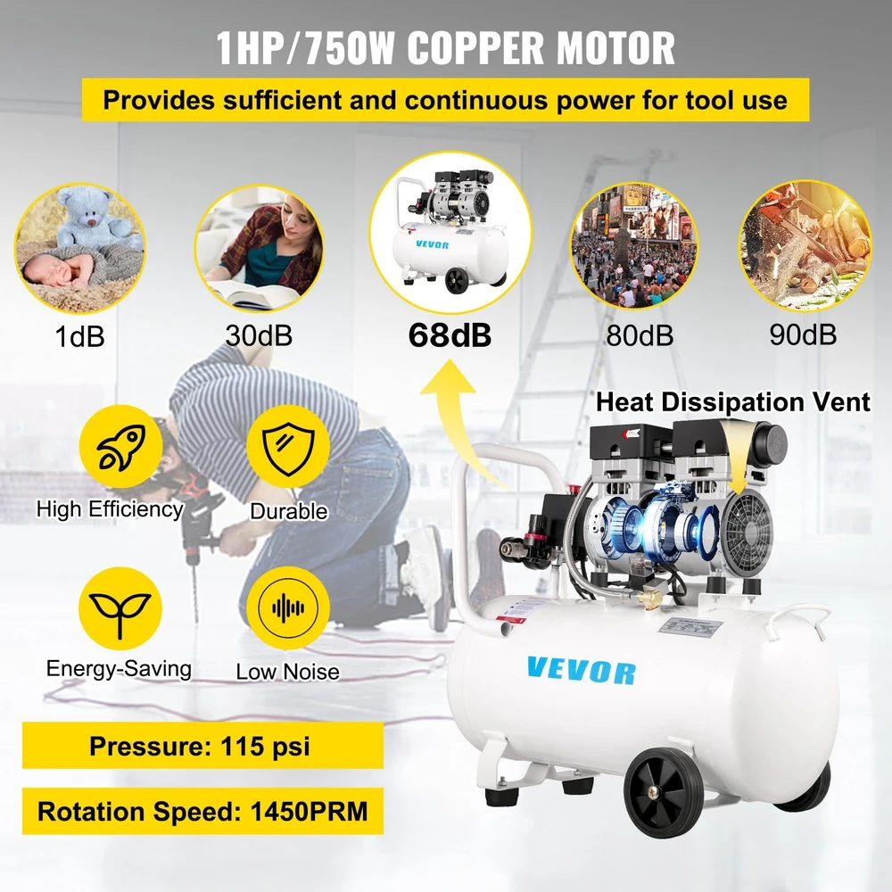 VEVOR Oro kompresorius namų remontui 50L, 8 bar