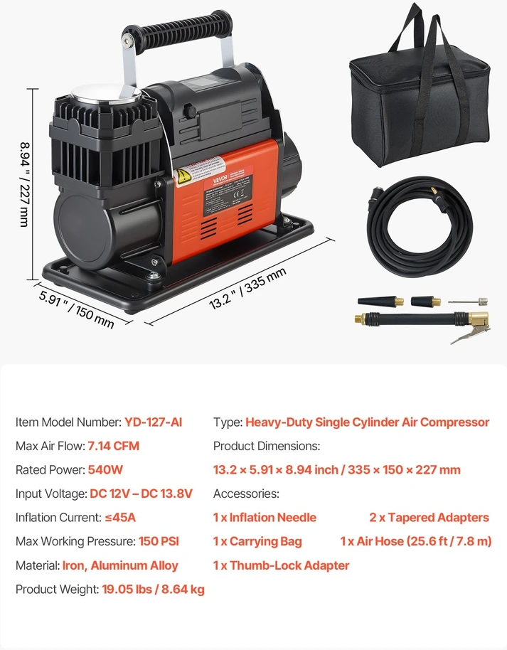 VEVOR 12V oro kompresorius su auto sustabdymu