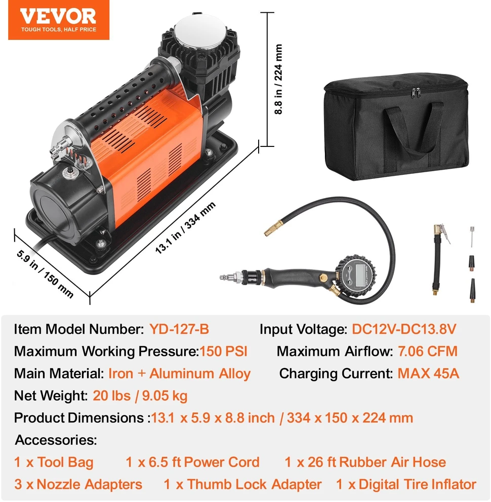 VEVOR 12V nešiojamas automobilių padangų kompresorius