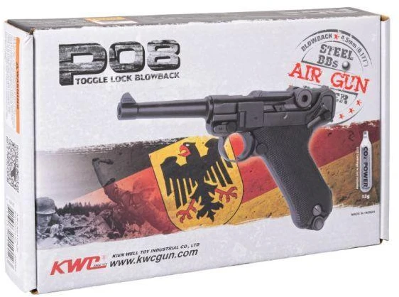 Oro pistoletas RANGER P08 Parabellum KWC kal. 4,5 mm BBs BLOW BACK 21 šūvio FULL METAL CO2 (AAKCMB410AZB)
