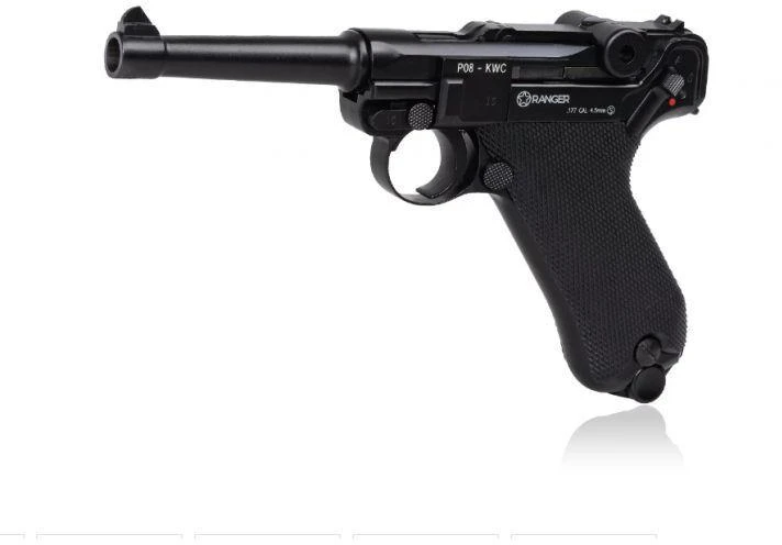 Oro pistoletas RANGER P08 Parabellum KWC kal. 4,5 mm BBs BLOW BACK 21 šūvio FULL METAL CO2 (AAKCMB410AZB)