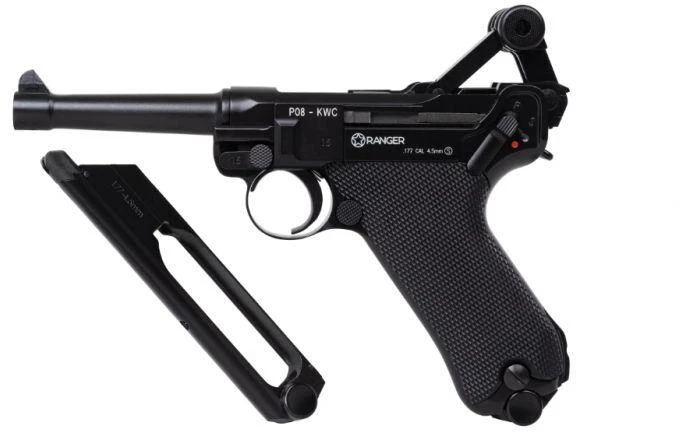 Oro pistoletas RANGER P08 Parabellum KWC kal. 4,5 mm BBs BLOW BACK 21 šūvio FULL METAL CO2 (AAKCMB410AZB)