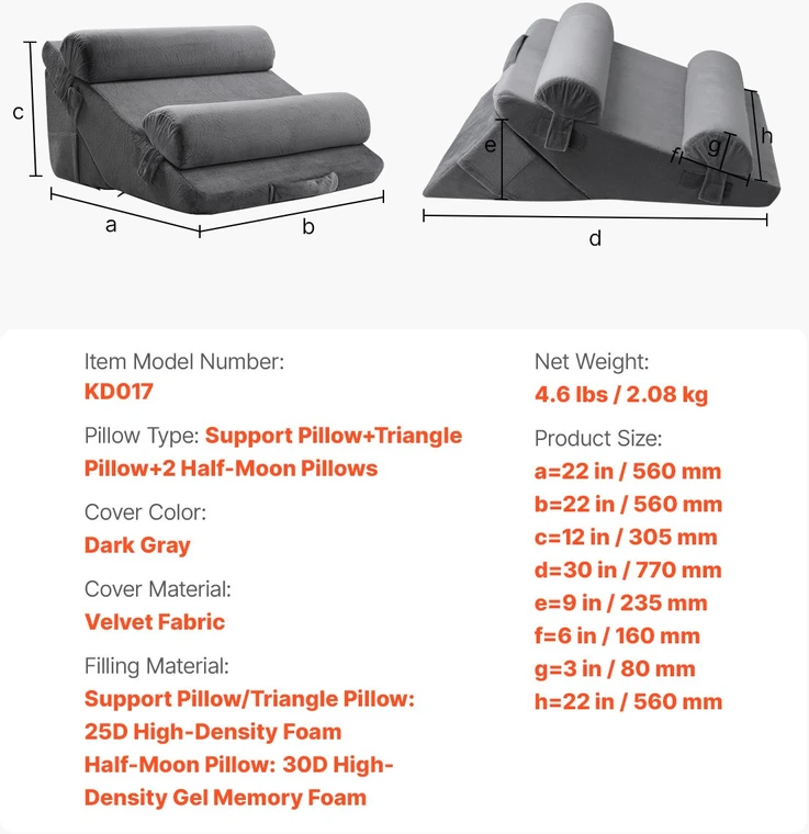 VEVOR Ergonomisks ortopēdisks atbalsta spilvens KD017 4in1