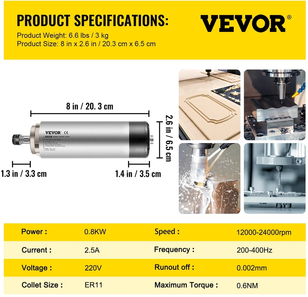 VEVOR 0,8 kW oro aušinamasis velenas