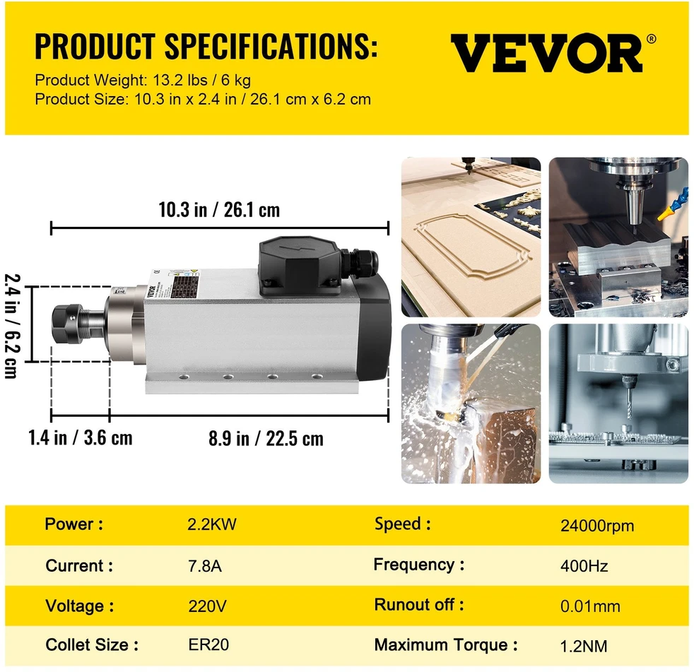 VEVOR Oru aušinamas CNC velenas 2.2KW 220V ER20