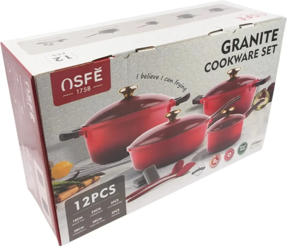 OSFE 12 dalių žalios spalvos granito puodų rinkinys