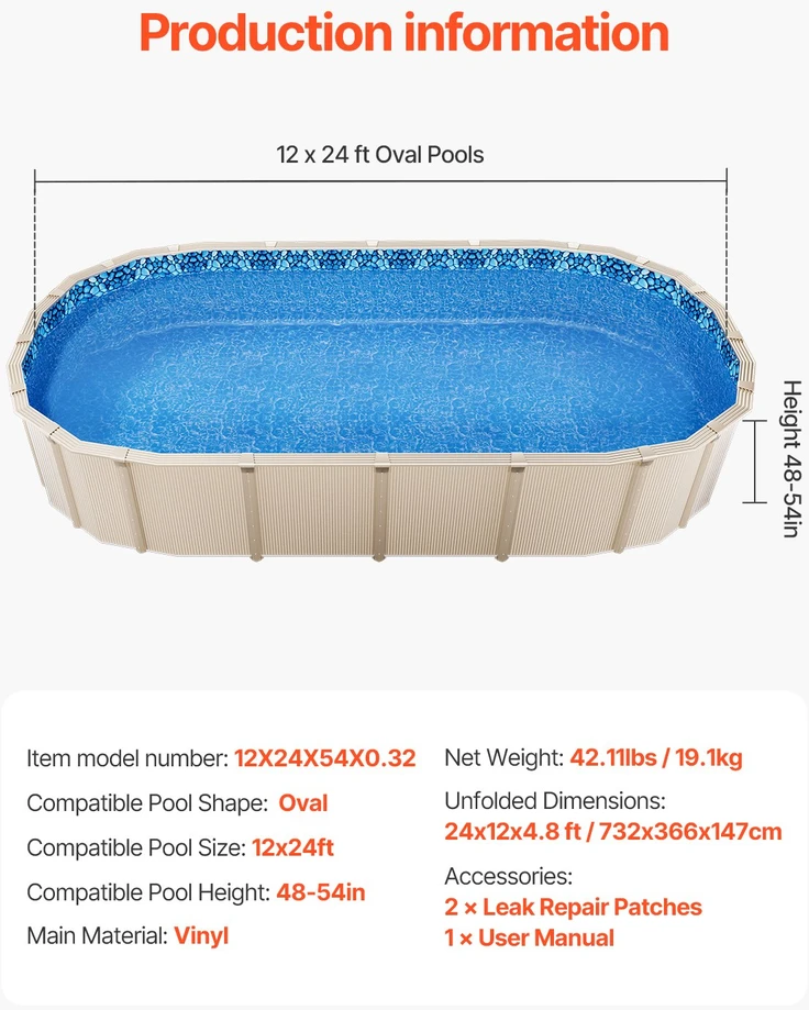 VEVOR Ovalaus baseino danga 12x24ft su perdangomis