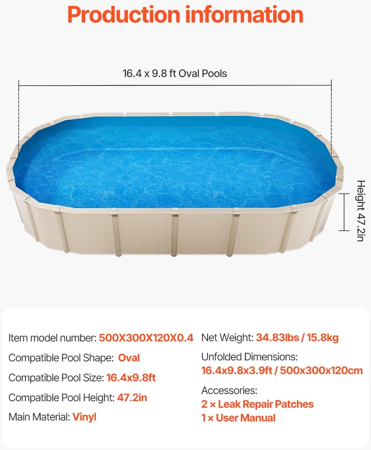 VEVOR Ovalus baseino įdėklas 5x3m Unibead stiliaus