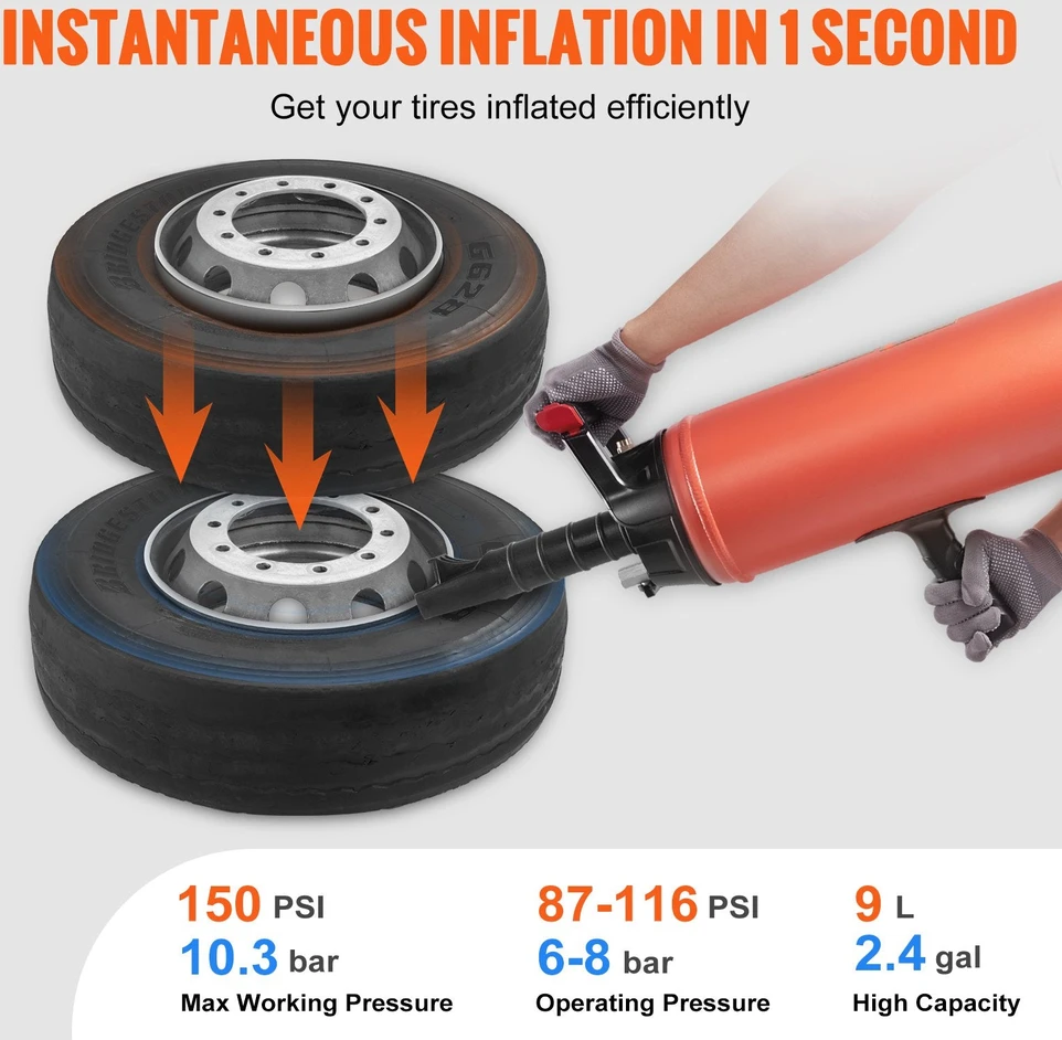 VEVOR padangų karoliukų pūstuvas rankinis 9 l 150 psi