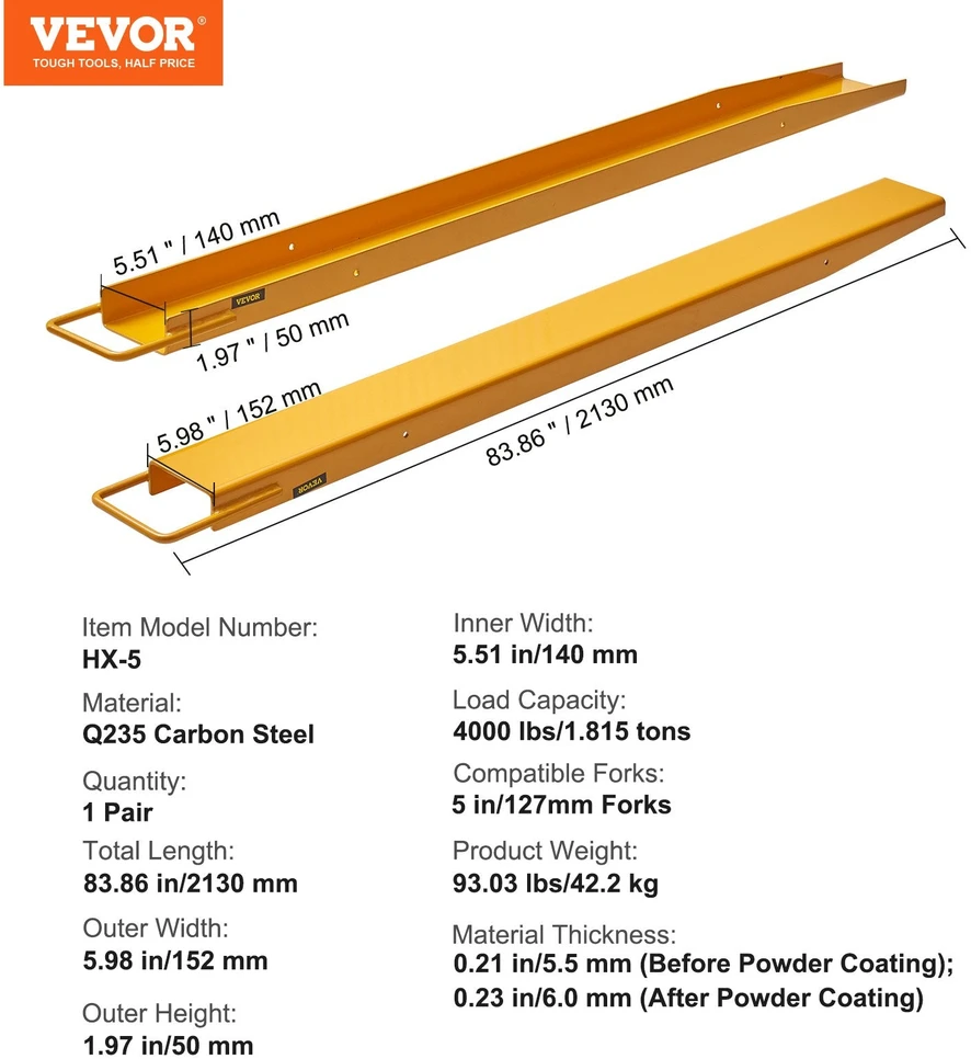 VEVOR Šakinių krautuvų šakių prailginimai 213 cm, 140 mm