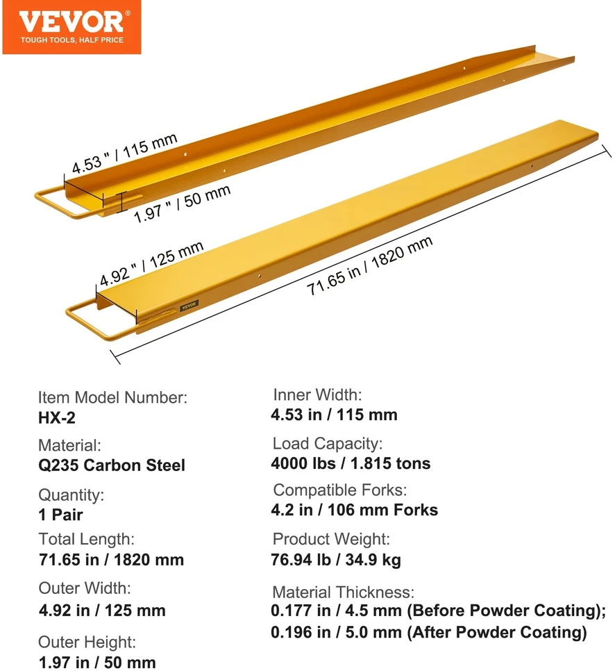 VEVOR Šakinių krautuvų šakių prailgintuvai 182 cm 11,5 cm