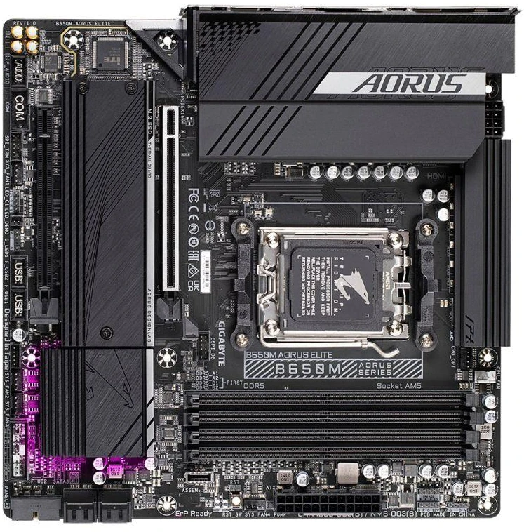 Ausinės Pagrindinė plokštė Gigabyte B650M AORUS ELITE (B650, AM5, mATX, DDR5)