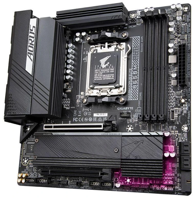 Ausinės Pagrindinė plokštė Gigabyte B650M AORUS ELITE (B650, AM5, mATX, DDR5)