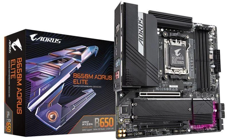 Ausinės Pagrindinė plokštė Gigabyte B650M AORUS ELITE (B650, AM5, mATX, DDR5)
