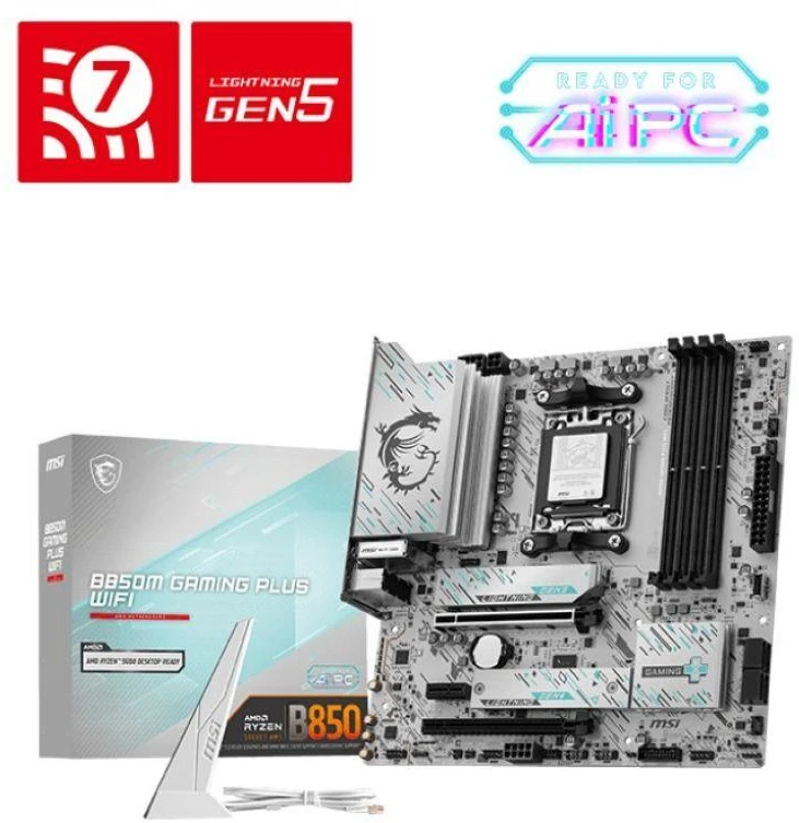 MSI B850M GAMING PLUS WIFI | Procesorių šeima AMD | Procesoriaus lizdas AM5 | DDR5 | Palaikomos standžiojo disko sąsajos SATA, M.2 | SATA jungčių skaičius 4