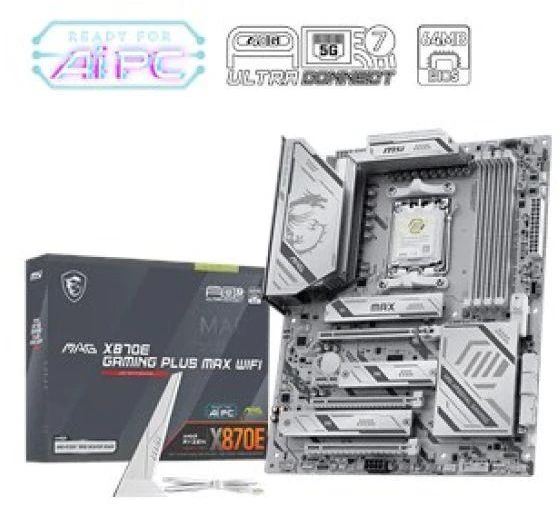 Pagrindinė plokštė MSI MAG X870E GAMING PLUS MAX WIFI | Procesorių šeima AMD | Procesoriaus lizdas AM5 | DDR5 | Palaikomos standžiojo disko sąsajos SATA, M.2 | SATA jungčių skaičius 4
