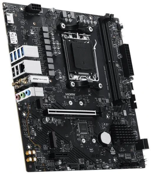 Pagrindinė plokštė MSI PRO A620AM-G EVO WIFI | Procesorių šeima AMD | Procesoriaus lizdas AM5 | DDR5 | SATA jungčių skaičius 4 | Palaikomos standžiojo disko sąsajos SATA, M.2