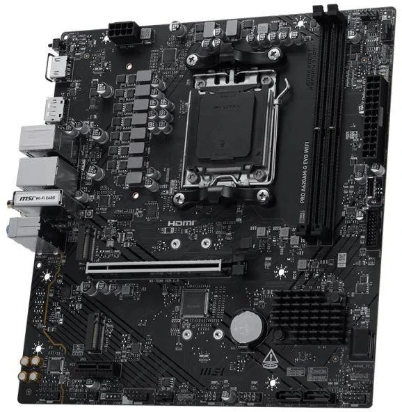 Pagrindinė plokštė MSI PRO A620AM-G EVO WIFI | Procesorių šeima AMD | Procesoriaus lizdas AM5 | DDR5 | SATA jungčių skaičius 4 | Palaikomos standžiojo disko sąsajos SATA, M.2