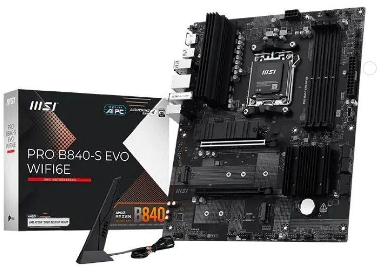 Pagrindinė plokštė PRO B840-S EVO WIFI6E | MSI procesorių šeima AMD | Procesoriaus lizdas AM5 | Palaikomos standžiojo disko sąsajos SATA, M.2 | SATA jungčių skaičius 4