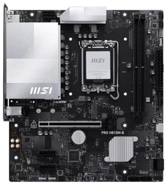 Pagrindinė plokštė MSI PRO H810M-B | Procesoriaus šeima Intel H810 | Procesoriaus lizdas LGA1851 | DDR5 | Palaikomos standžiojo disko sąsajos SATA, M.2 | SATA jungčių skaičius 4