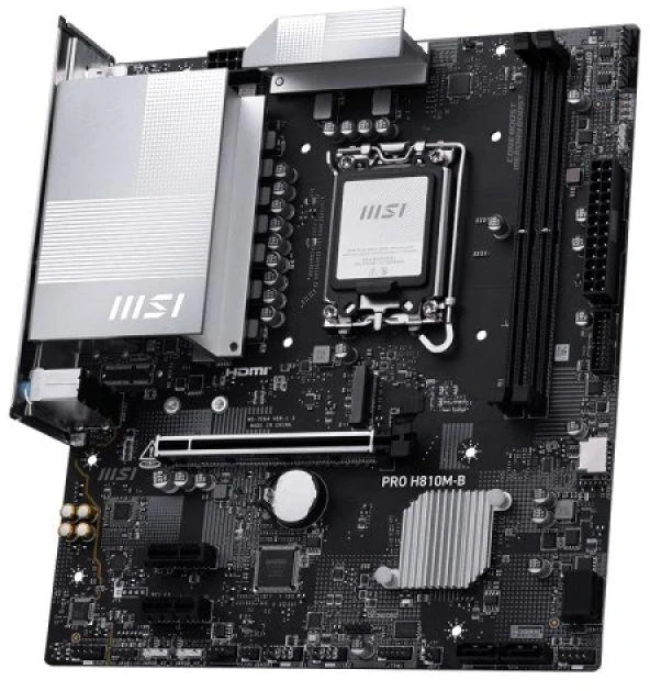 Pagrindinė plokštė MSI PRO H810M-B | Procesoriaus šeima Intel H810 | Procesoriaus lizdas LGA1851 | DDR5 | Palaikomos standžiojo disko sąsajos SATA, M.2 | SATA jungčių skaičius 4