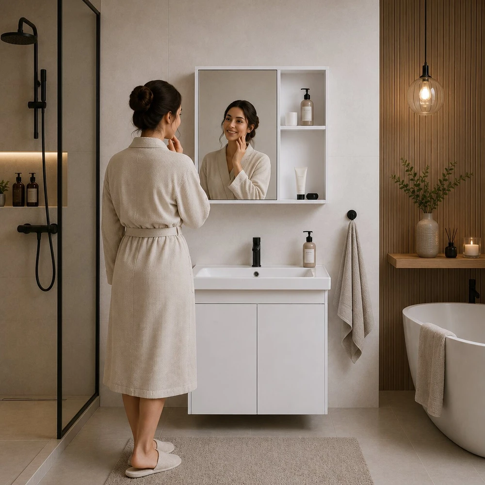 Pakabinama vonios spintelė su praustuvu ir veidrodžiu, „ModernHome“ baldų komplektas