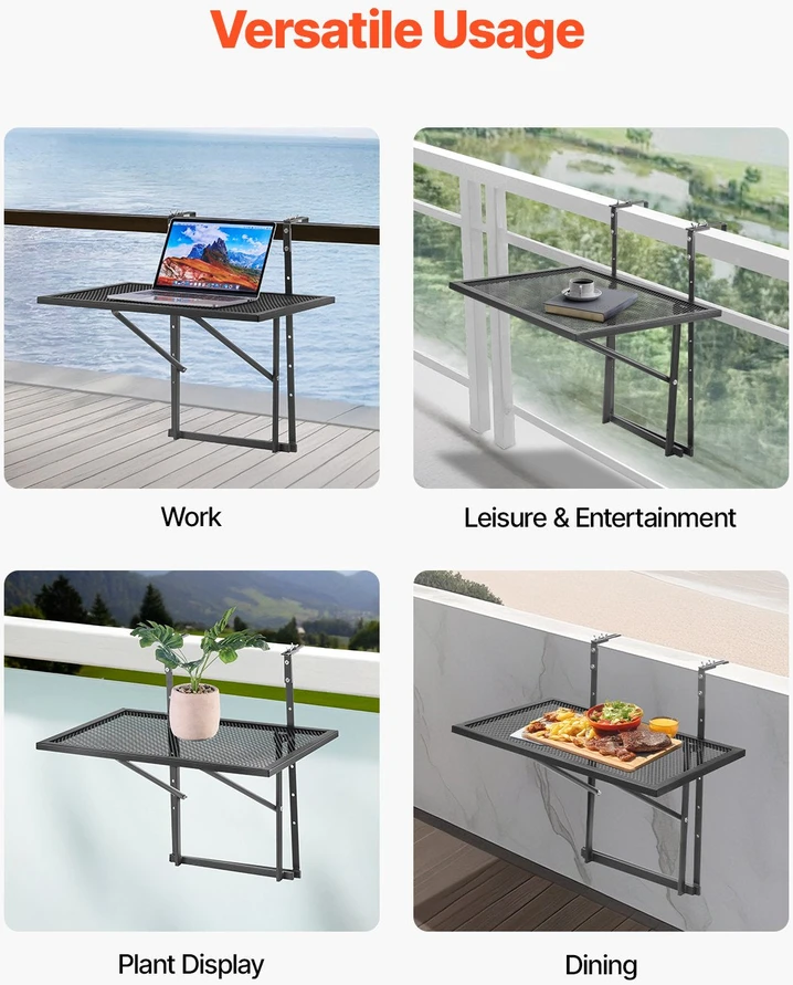 VEVOR Kabantysis balkono stalas metalinis 19 x 24 cm