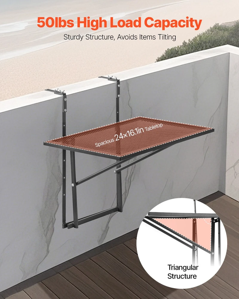 VEVOR Kabantysis balkono stalas metalinis 19 x 24 cm