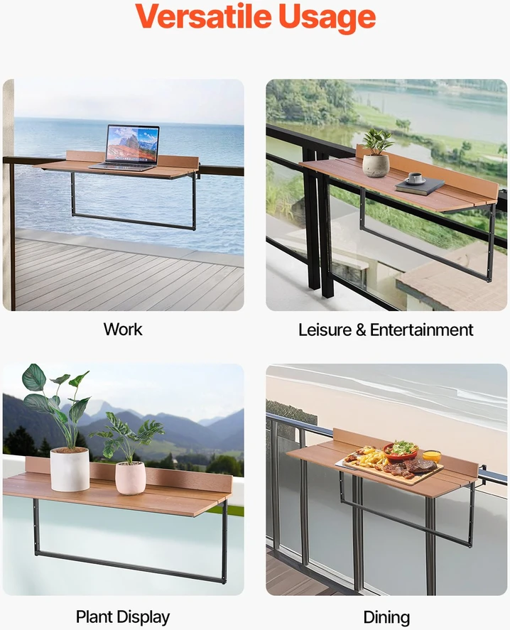 VEVOR Balkono kabantis stalas 100 x 34 cm