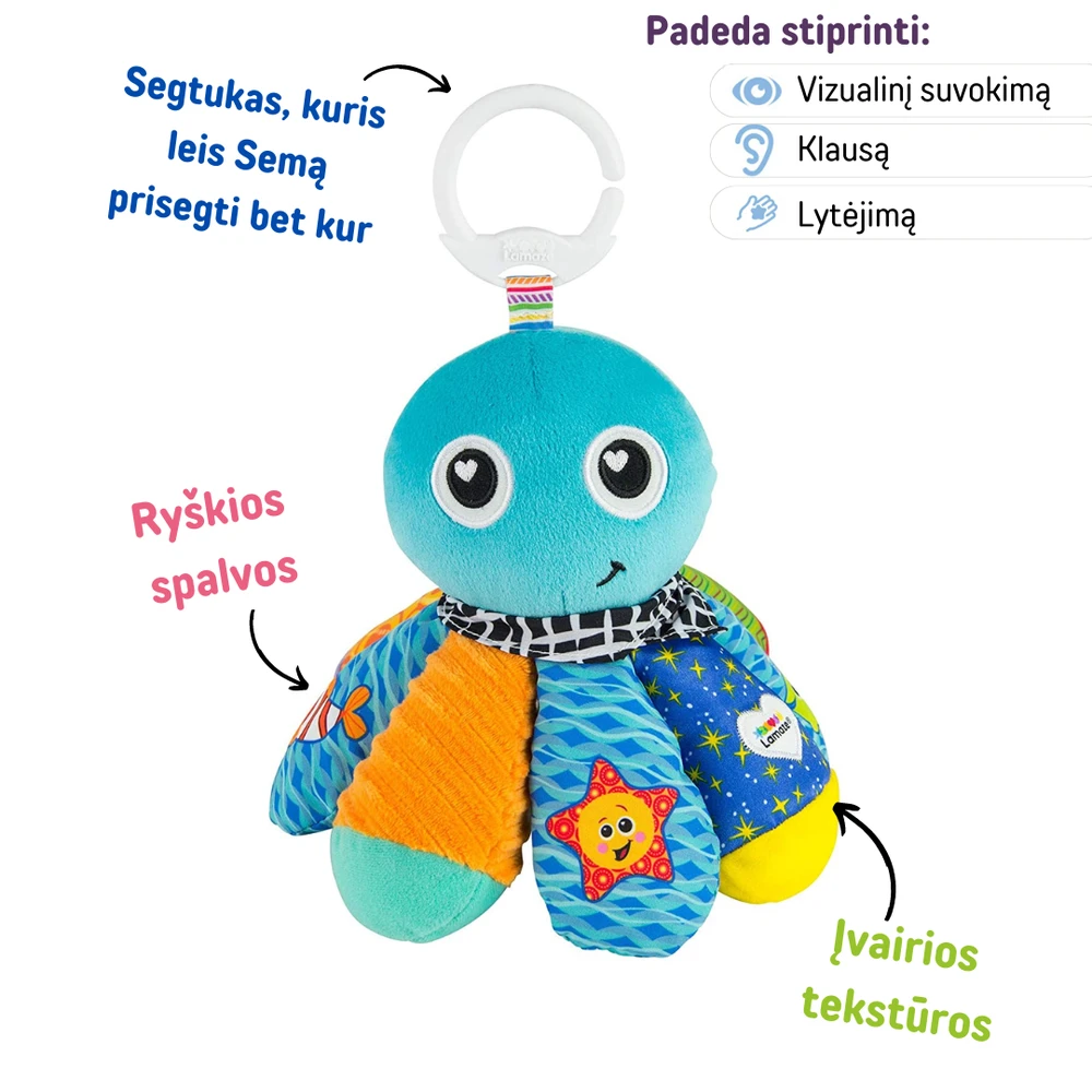 Lamaze Pakabinamas kelioninis kūdikio žaislas „Aštuonkojis Semas“