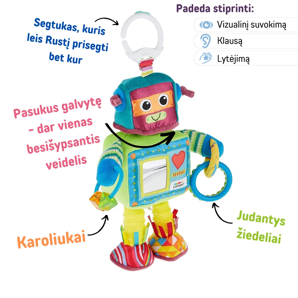 Tomy Pakabinamas lavinamasis kūdikio žaislas „Robotas Rustis“
