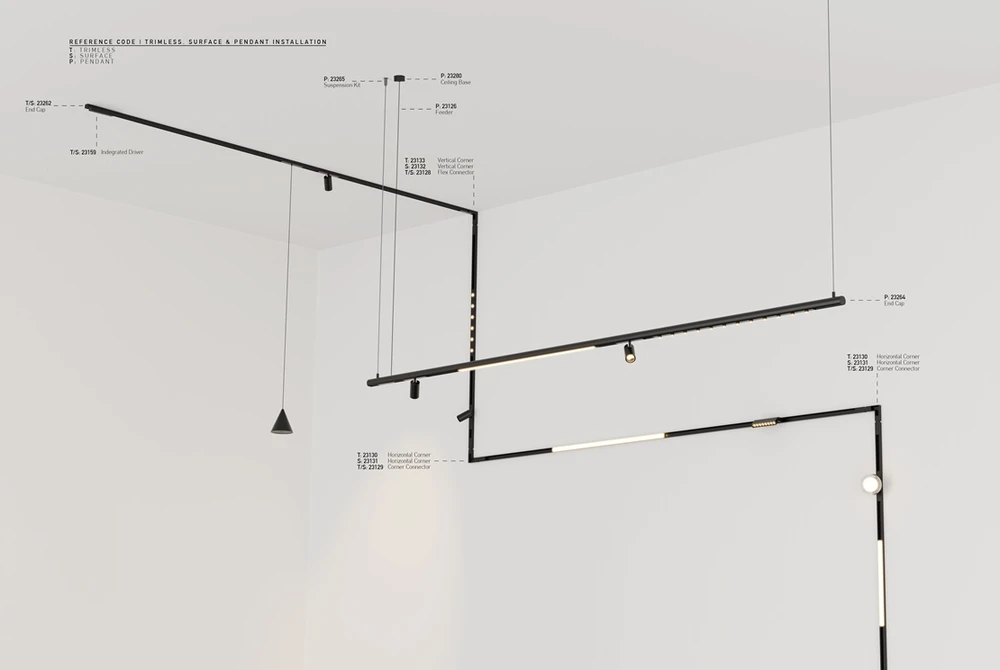 Pakabinamas magnetinės sistemos ZAMBELIS MAGNETIC ULTRA SLIM bėgelis, 48V, matinės juodos sp., 2m, 23124