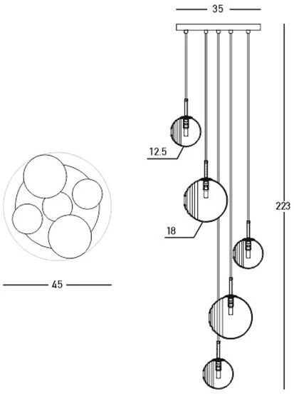 Pakabinamas šviestuvas, 5xG9, juodu korpusu, 23057