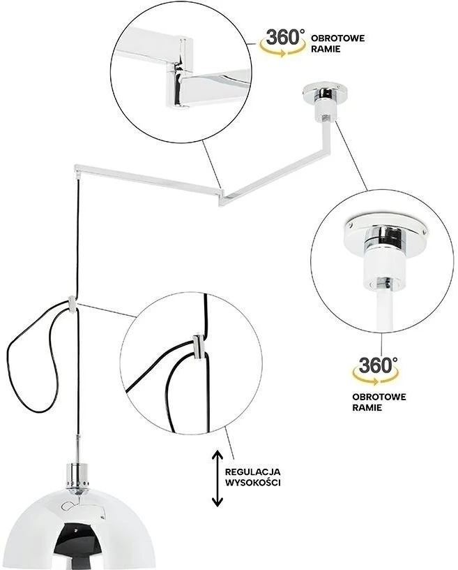 Pakabinamas šviestuvas ROTA 360, E27, baltos/juodos/chromo sp.